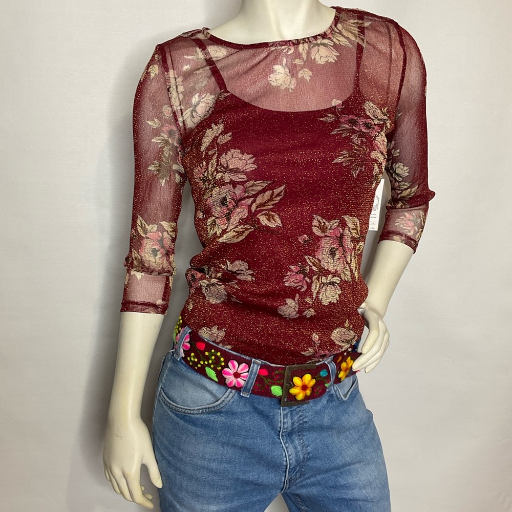 NEW! Y2K Shimmery Sheer Floral Top and Cami Size small